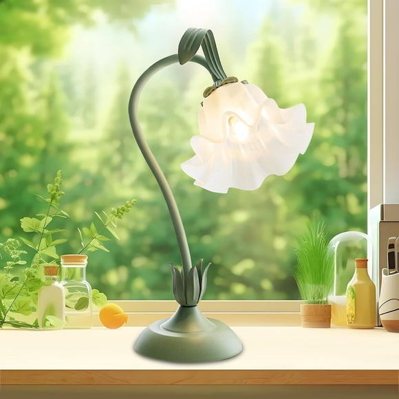 Lámpara de Mesa de Flores Vintage, Lámparas de Escritorio con Cabezal de Flores Ajustable, 3 Modos de Color Lámpara de Lectura con Bombillas LED para Dormitorio, sala de estar, oficina