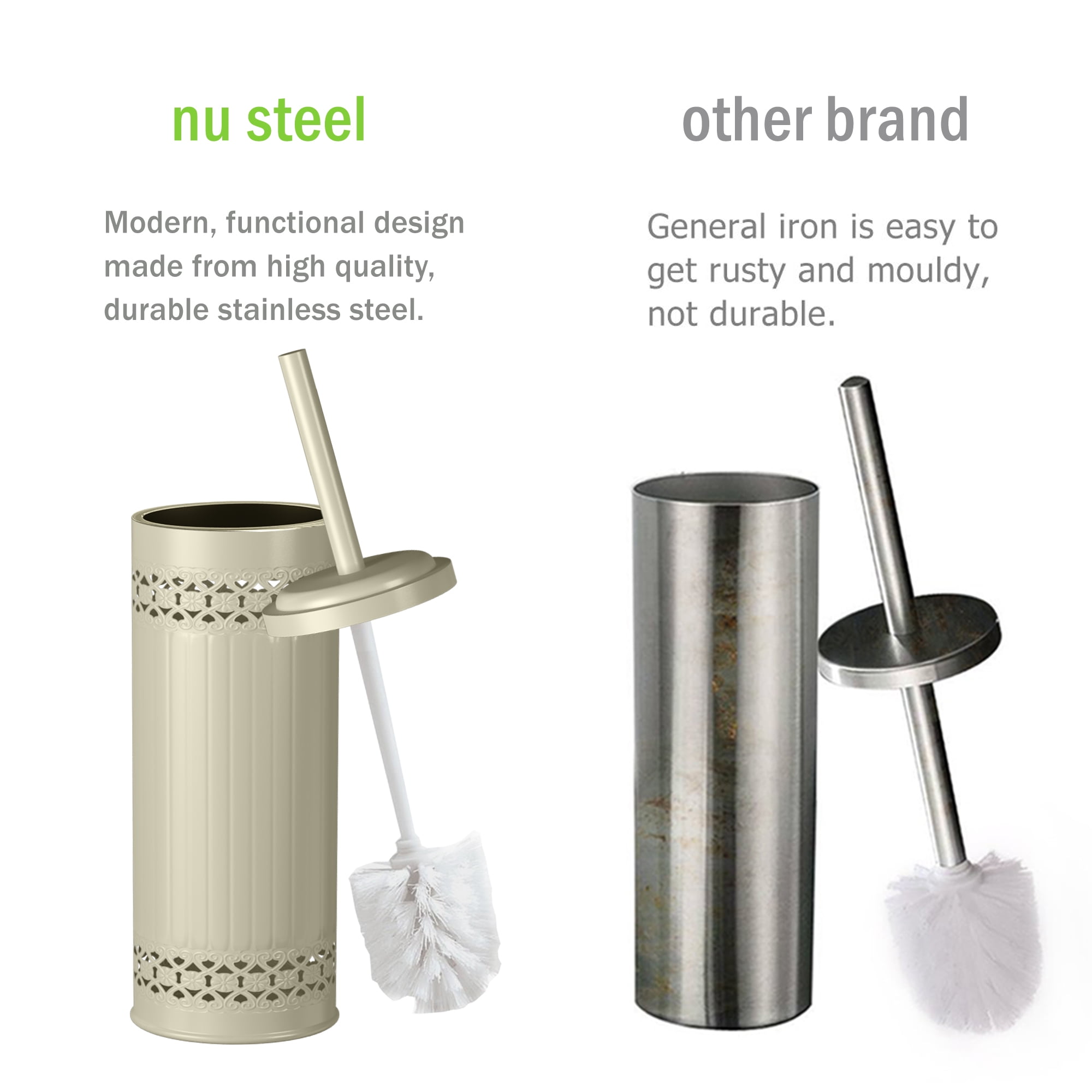 nu steel Laser Cut Ivory Toilet Brush Holder with Lid