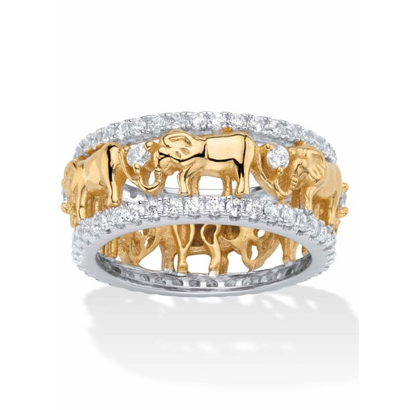 PalmBeach Jewelry Round Cubic Zirconia Two-Tone Elephant Parade Eternity Ring 1.40 TCW Yellow Gold-Plated