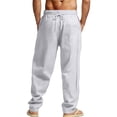 thumbnail image 4 of SAWOBUUN Men's Linen Pants Breathable Straight Leg Drawstring Trousers Elastic Waist Casual Beach Pants with Pockets, 4 of 9