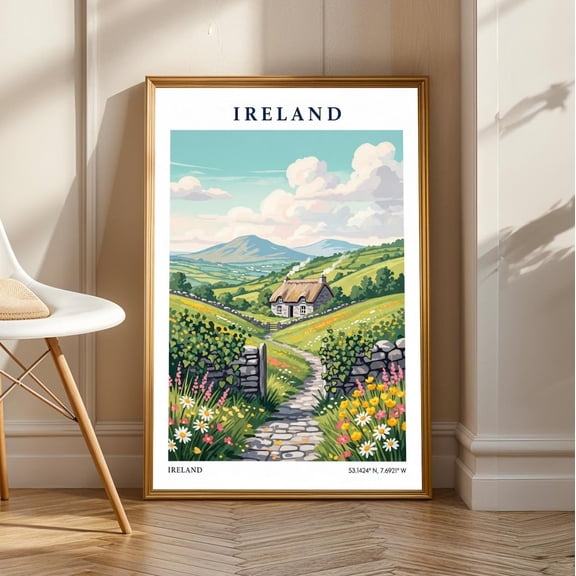Irish Countryside Cottage Print: Ireland Travel Poster, Unframed Poster Size 8x12