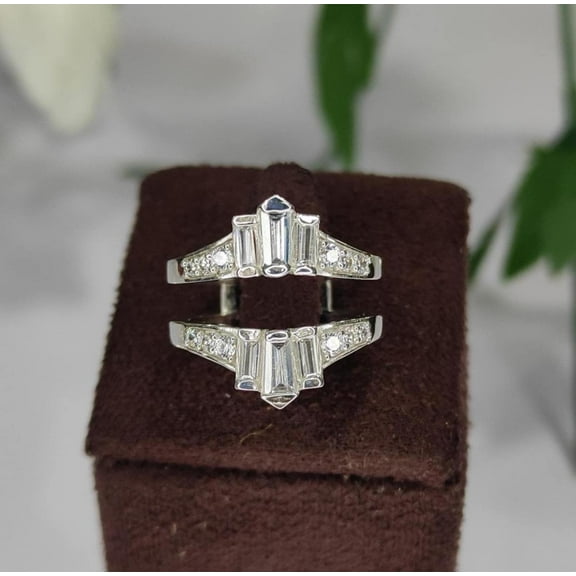 Bluebell Jewels Baguette & Round CZ Wrap Enhancer Ring for Women – Sterling Silver Bridal Guard Wedding Band
