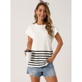 thumbnail image 4 of DARING DIVA Sleeveless Round Neck Striped Sweater Vest Cap Sleeve M White, 4 of 7