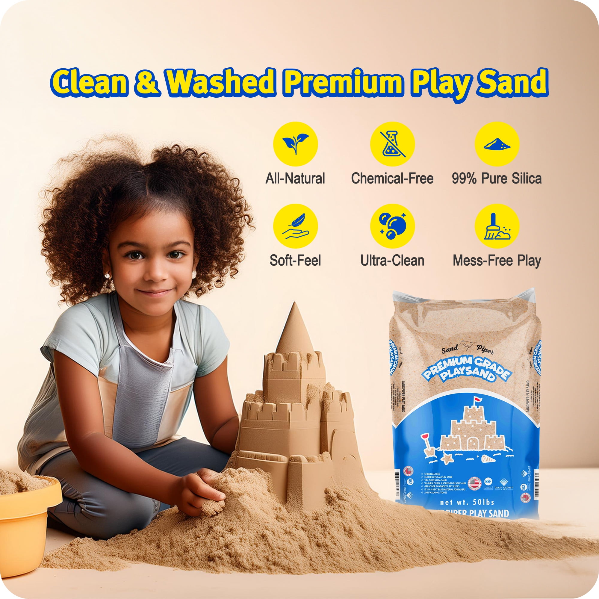 Sandpiper Multiuse Play Sand for Kids, Indoor Outdoor Silica Sand for Sandbox, 50 Lb Bag