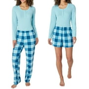 Eddie Bauer Women's 3-Piece Waffle Knit Pajama Set (Blue, XX-Large)