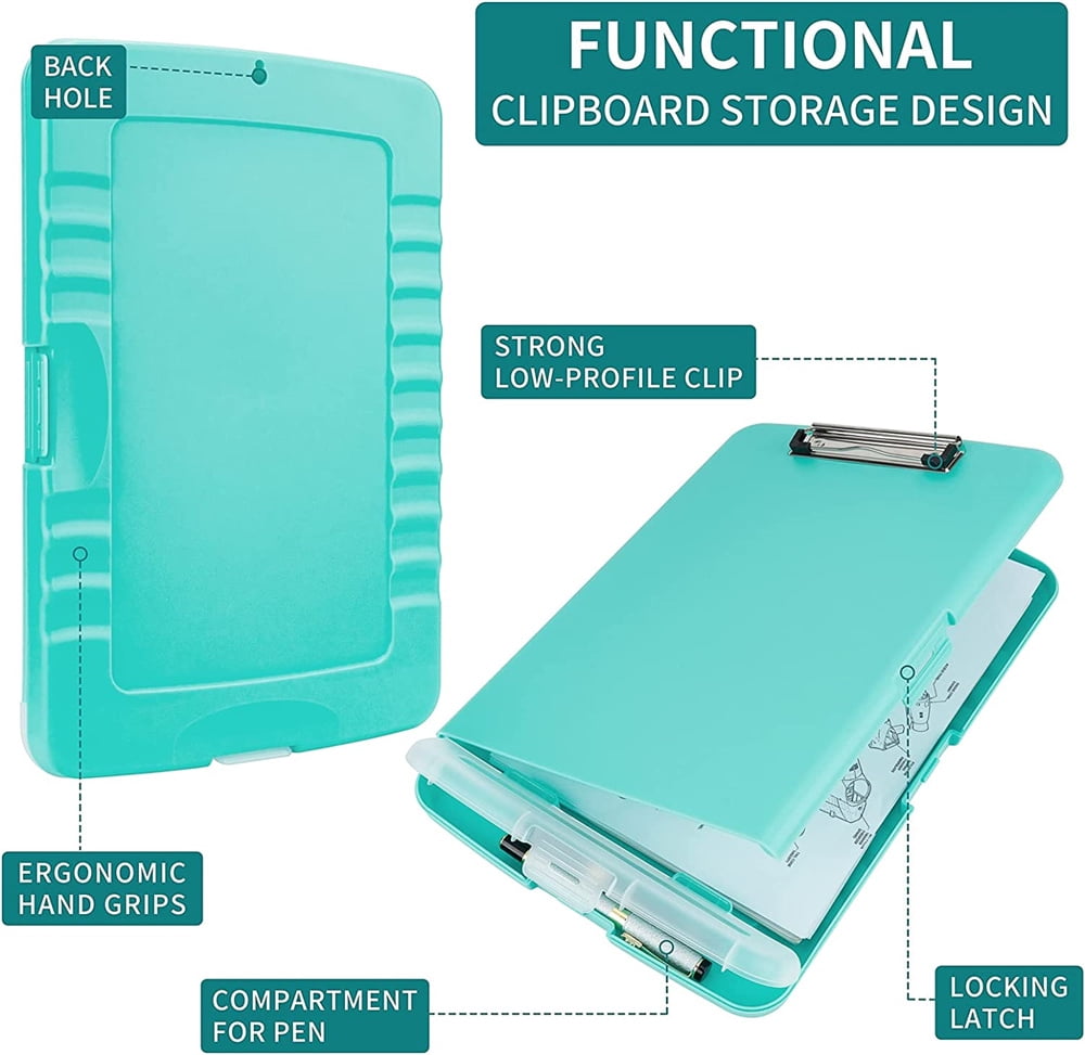 NOGIS Clipboard with Storage, Portable Office Clipboard Storage Box, Size 14.2 x 9.6 x 1.2 Inches, Side Opening, Heavy Duty Clips, Clipboard for Contractor Teacher Office Classroom Supply,Blue