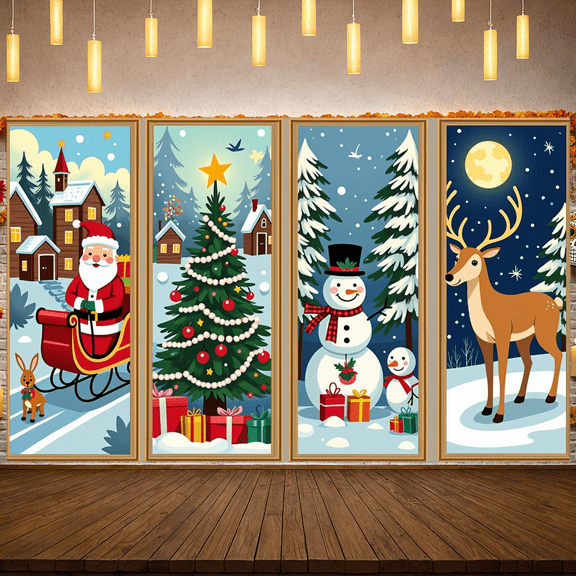 Nutcracker Theme Christmas Banner Decorative Snow Scene Winter Soldier Holiday for Festive Party Indoor Outdoor Decoration
