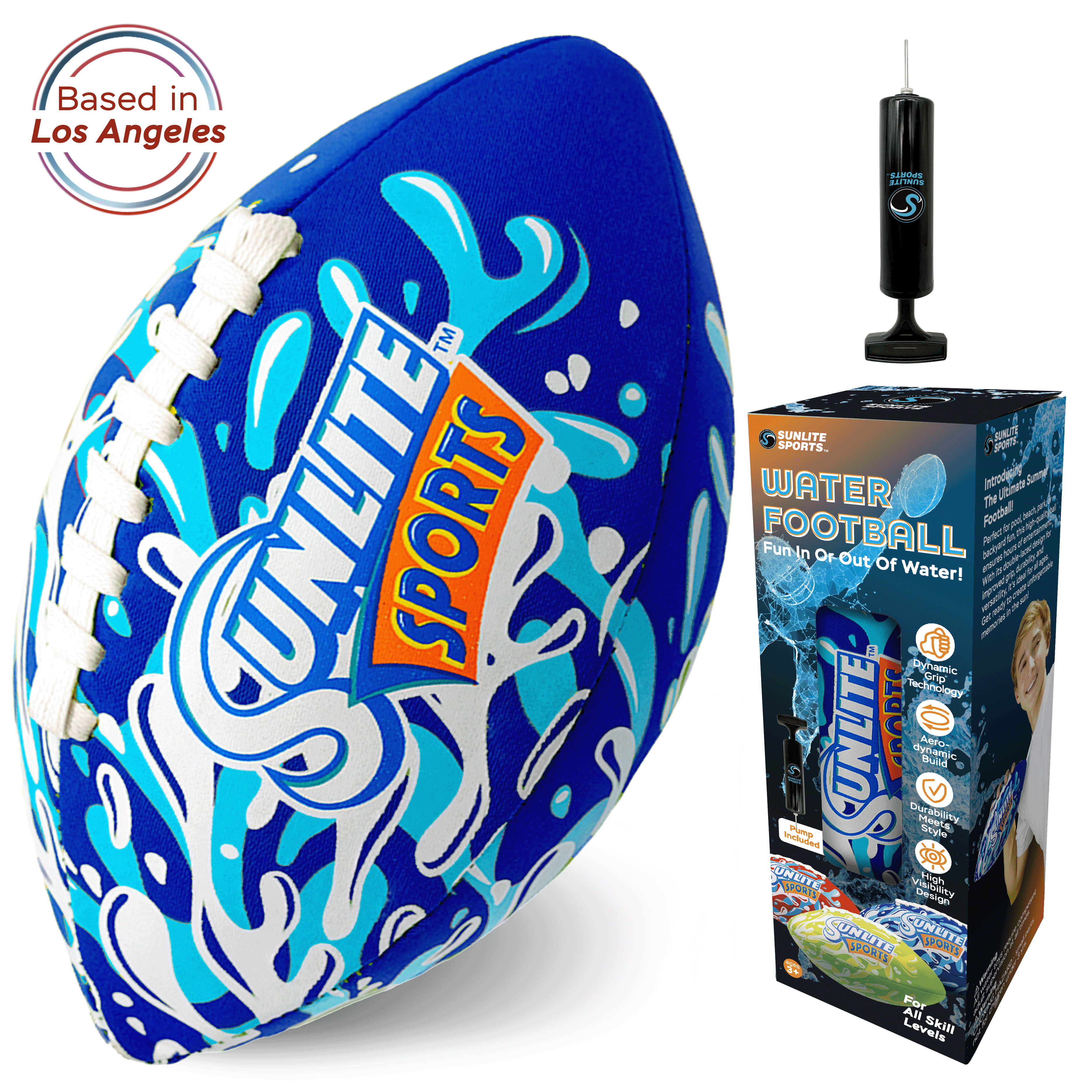 Sunlite Sports Waterproof Football for Lawn Backyard Pool Beach Lake Park Water Toy, Outdoor Play, for Kids Children Teens Adults, Family Fun, Blue