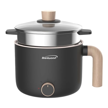 Brentwood 1.6-Qt. Multifunction Electric Ceramic Non-Stick Hot Pot Cooker with Stainless Steel Food Steamer (Black), HPS-3172BK