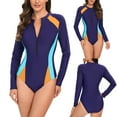 thumbnail image 2 of Jacenvly 2024 One Piece Swimsuits for Women Long Sleeve New Style Diving Suit Contrast Color Zip Front Surfing Swimwear Lightweight Ladies Fashion Solid Contrasting Colors Women Piece Blue, 2 of 9
