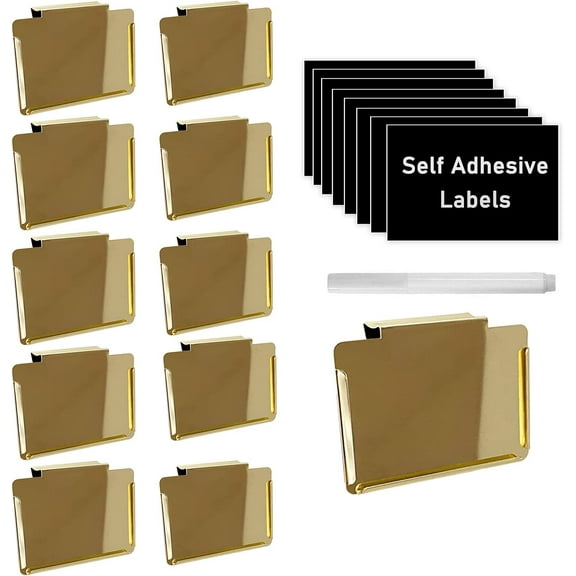 Back to School Basket Bin Label Holder with 60Pcs Chalkboard Stickers Metal Storage Bin Clip Gold 10Pcs