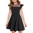 thumbnail image 1 of Robe Fille Été Manches à Volants en Maille Décontractée Robes de Fête avec Poches pour Enfants, 1 of 18
