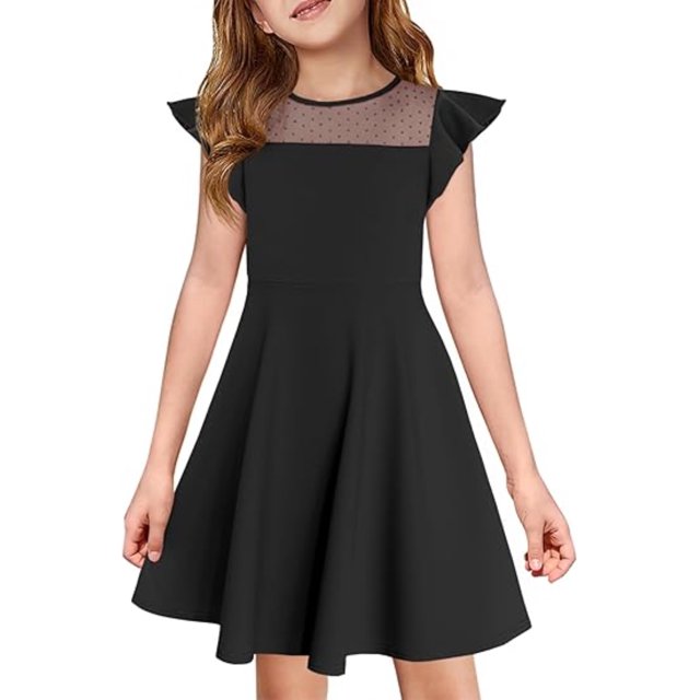 Robe Fille Été Manches à Volants en Maille Décontractée Robes de Fête avec Poches pour Enfants