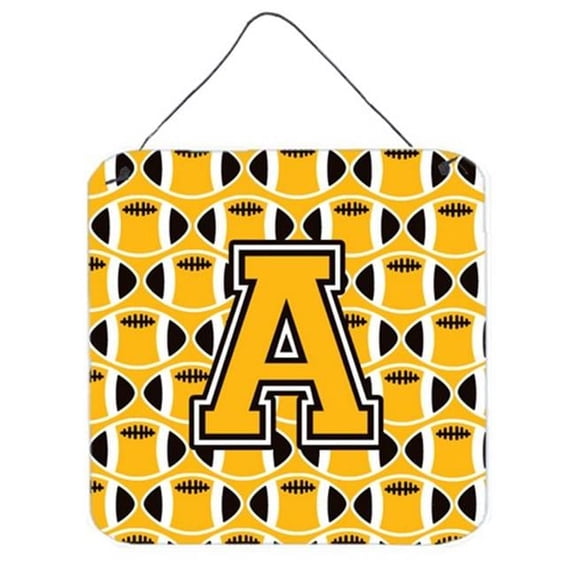 Carolines Treasures  Letter A Football Black - Old Gold & White Wall or Door Hanging Prints