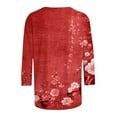 thumbnail image 4 of LYEAA Women Casual 3/4 Sleeve T-Shirt Floral Print Round Neck Loose Fit Summer Top Breathable Cotton Comfortable Daily Wear Blouse for Outdoor Activities Red S, 4 of 5