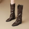thumbnail image 6 of C-396 Brown Ladies Winter Knee High Boots Round Toe Chunky Low Heel Solid Knee Length Casual Fashionable Boots, 6 of 8