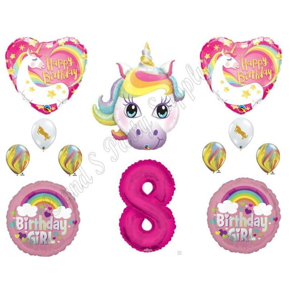 8th RAINBOW UNICORN Happy Birthday Party Balloons Decoration Pink Purple Girl