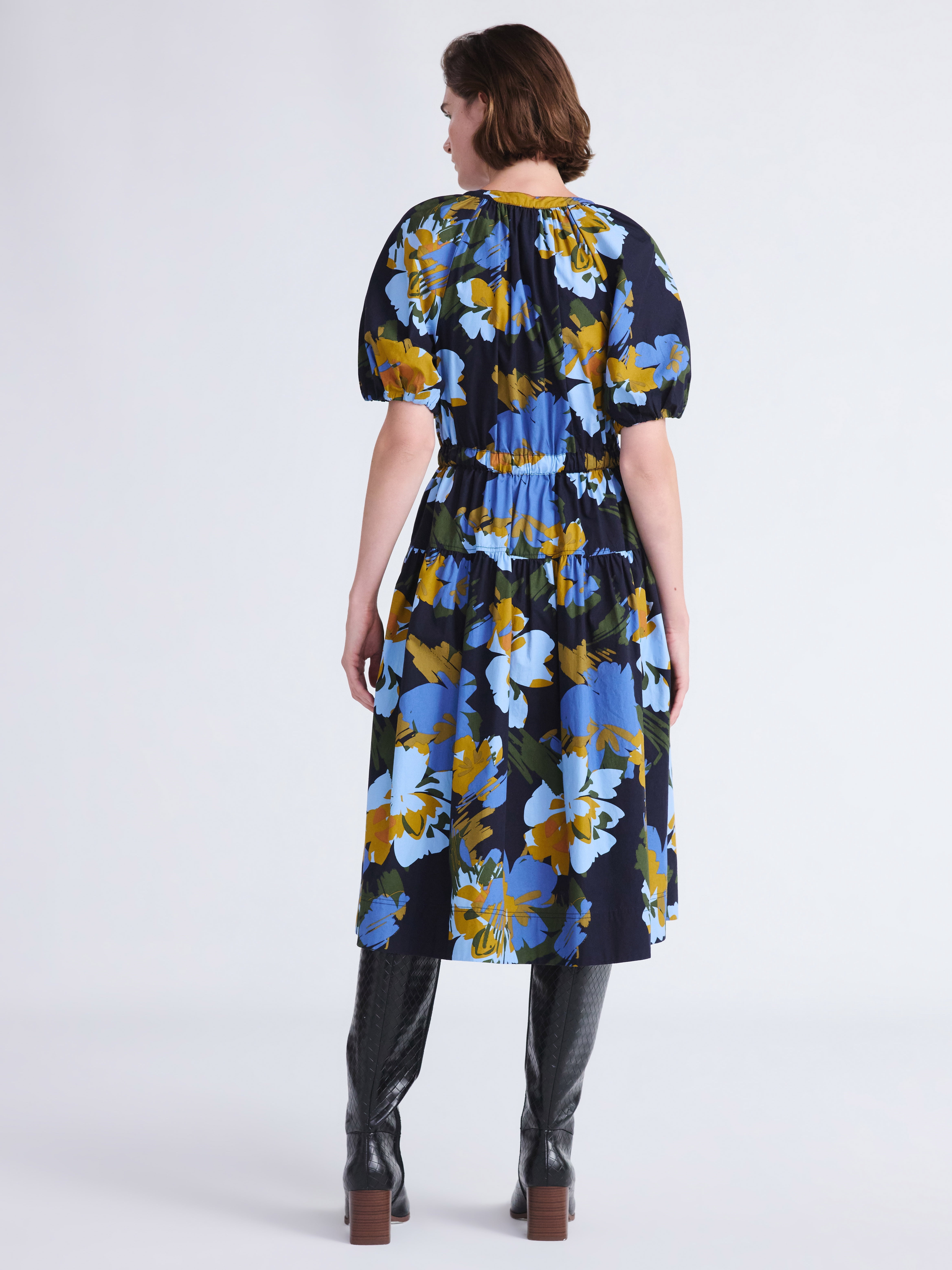 Free Assembly Women's and Women's Plus Cotton Midi Dress with Puff Sleeves, Sizes XS-4X
