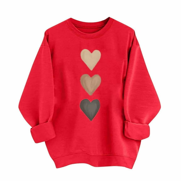 safuny Women Valentine Crewneck Sweatshirt Relaxed Layered Heart Design Lightweight Breathable Top For Casual Gatherings And Date Nights Brown L