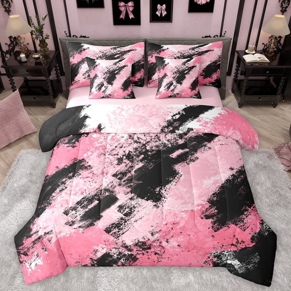 Manfei Teens Adults Abstract Oil Painting Bedding Comforter Set 7-Piece,Vintage Aesthetic King Bedding Sets,Retro Gradient Minimalist Ultra Soft Bed Sheets,Breathable Home Decor,Reversible