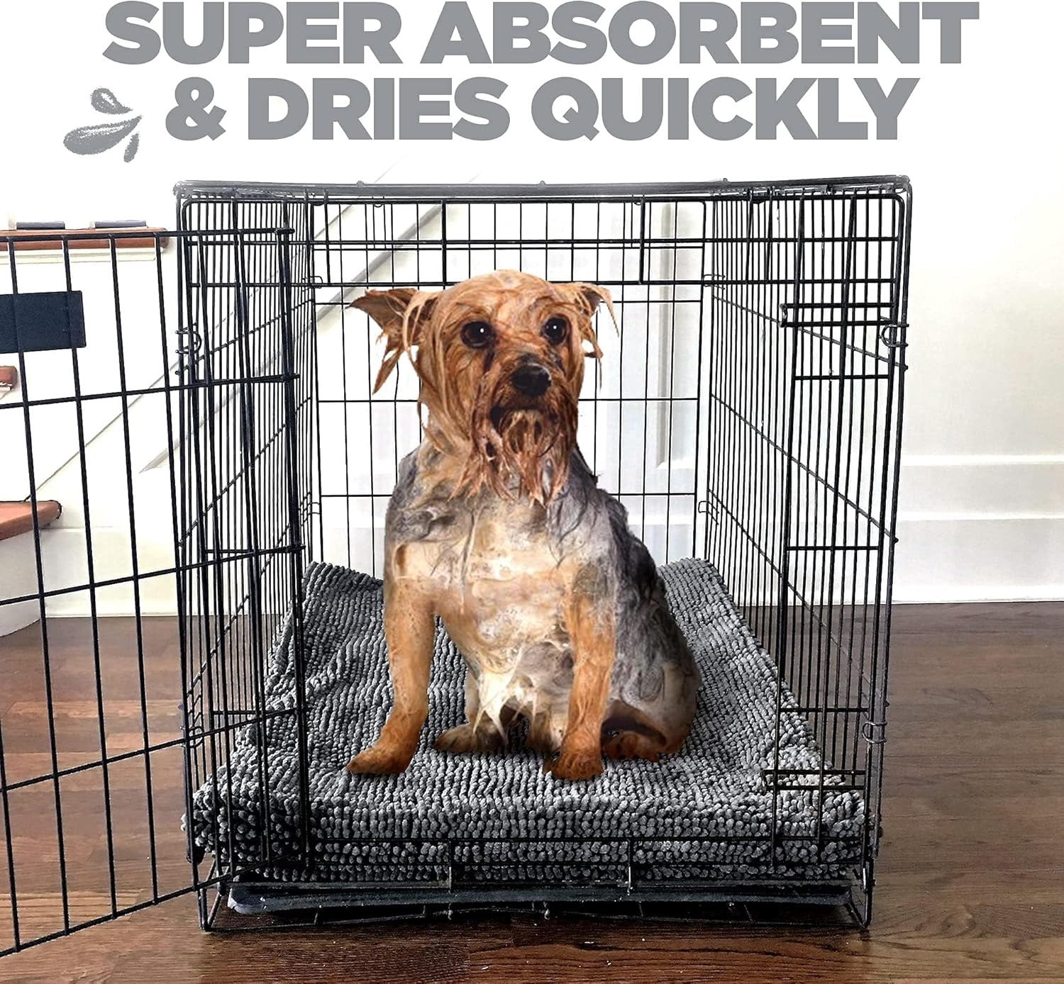 Soggy Doggy Crate Mate Dog Bed, Microfiber Chenille Dog Mats,  Dog Mats for Sleeping & Drying, Ultra-Absorbent Dog Beds & Furniture for Kennels or Crates, Gray, Large