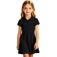 thumbnail image 2 of Girls Uniform Polo Dress Toddler Button Callor Short Sleeve Solid Tennis Dress A-Line Athletic Dresses for Kids,Black,150, 2 of 10