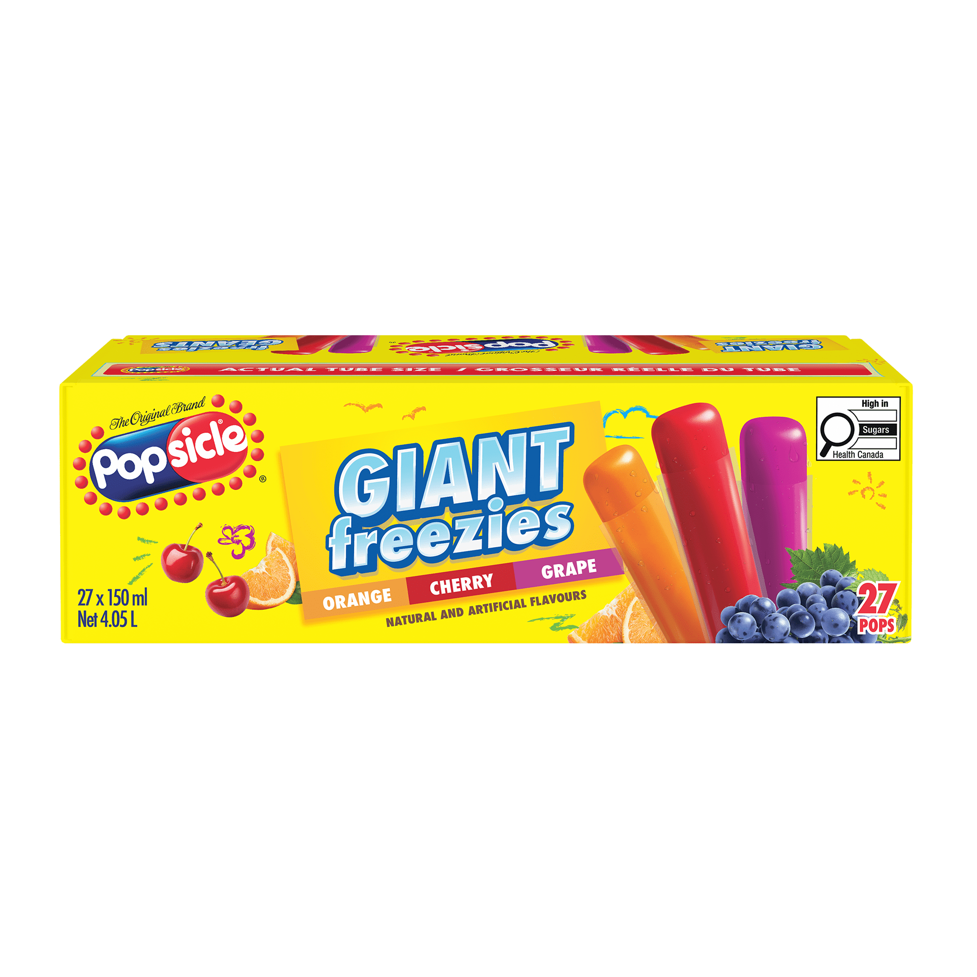 Popsicle Giant Freezies - Orange, Cherry, Grape - 27 x 150 ml, 27 x 150 ml