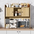 thumbnail image 4 of Fluted Desktop Bookshelf 35.4 x 31.5 in, Wooden Desk Hutch Organizer with 2 Doors, 2-Tier Storage for Home Office Dorm, 4 of 8