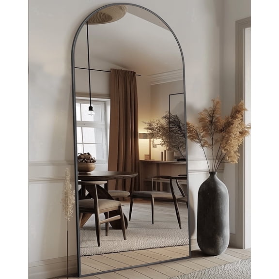 Antok Arched Full Length Mirror 68"x26", Standing Floor Mirror with Black Frame, Durable Anti-Shatter Glass, Freestanding/Wall Mountable for Bedroom, Living Room, Dressing Room