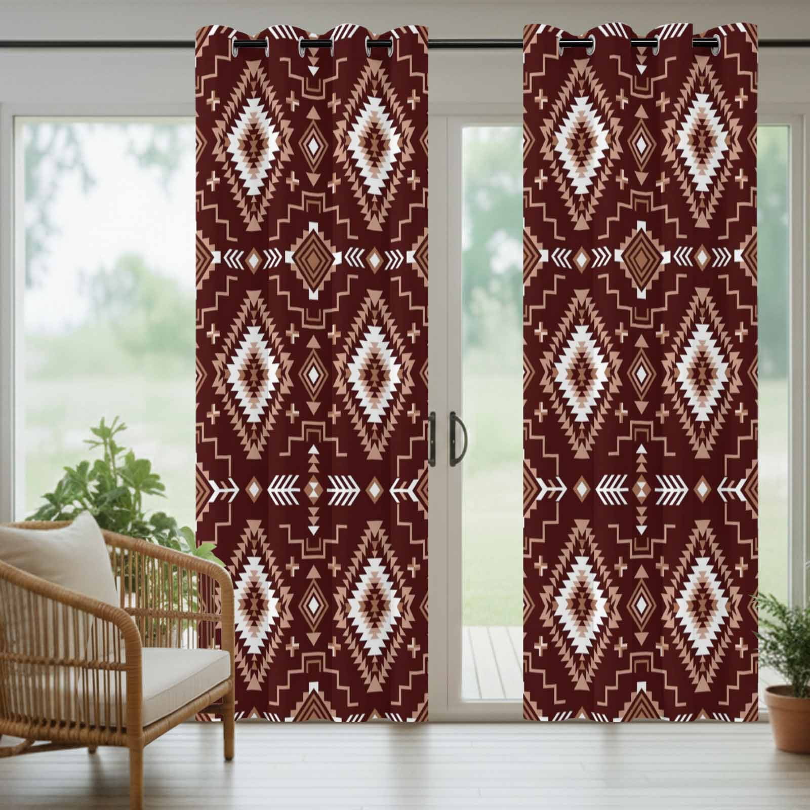 Brown Red Rectangle Outdoor Curtains for Patio, Tribal Retro Classic Geometric Abstract Sunshade Privacy Drapes Grommet Waterproof Outside Curtains for Porch/Cabana/Balcony 54"x 95", 1 Panel