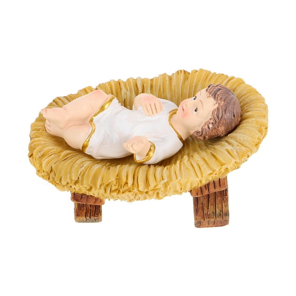 WORGEOUS Baby Jesus in Manger Resin Craft Figurine Desktop Baby Jesus Decor Religious Jesus Statue for Home and Office Resin Baby Jesus Ornaments