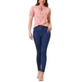 thumbnail image 2 of Blusa floral de manga corta con cuello atado y volantes para mujer INSPIRE CHIC, color rosa, talla S, 2 of 5