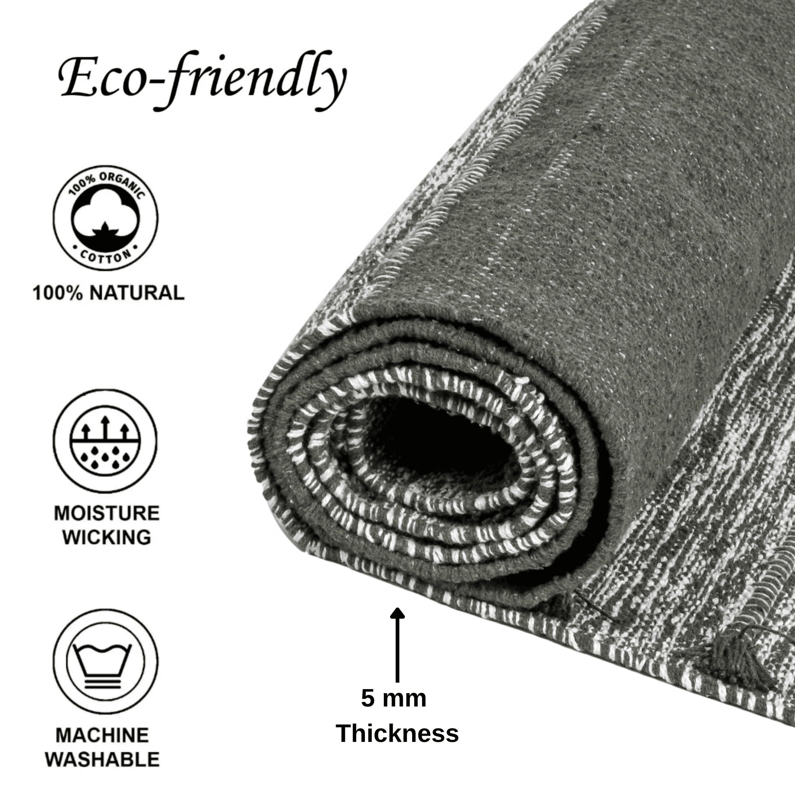 Sivi Herbal Organic Cotton Yoga Mat - Eco-Friendly Hand-Woven Non-Slip Rug - Thick & Comfortable (24”x72”x5mm) for Home Fitness & Yoga