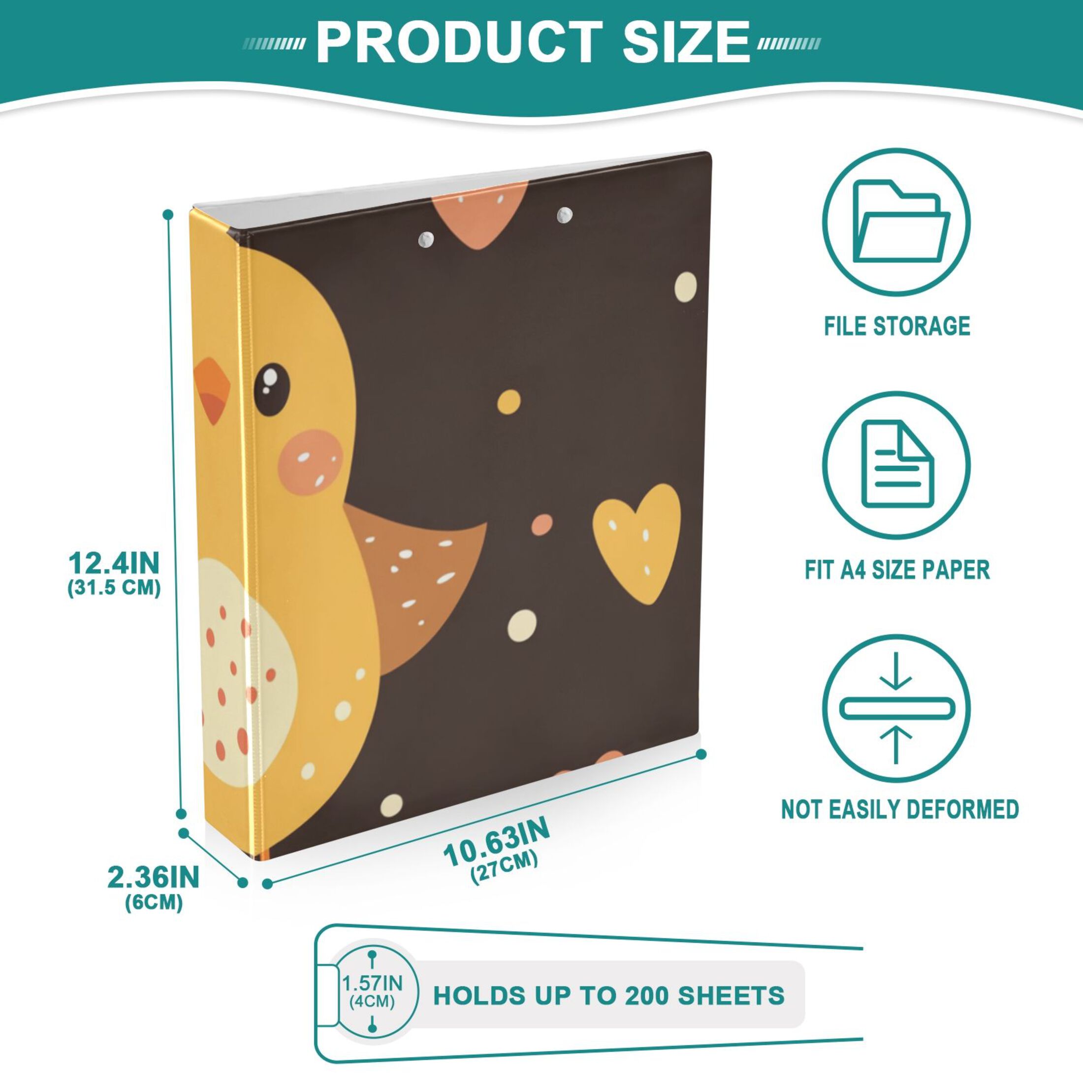 Baby Chick 3 Ring Binders 1.5 inch Hardcover File Folders with Interior Pockets A4 Size Organizer for School Office Hospital