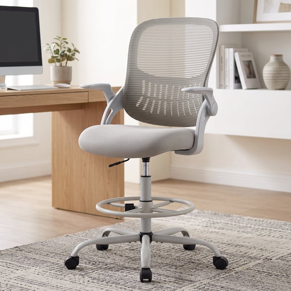 Tall Drafting Desk Chair, Ergonomic High Stool Computer with Adjustable Height and Comfy Lumbar Support, Office Rolling Counter