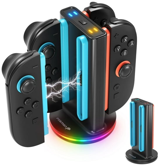 Fosmon Charging Station for Nintendo Switch 2 Controller Joy Con, 4in1 Switch 2 Joycon Charger Dock with RGB Light and LED Indicator