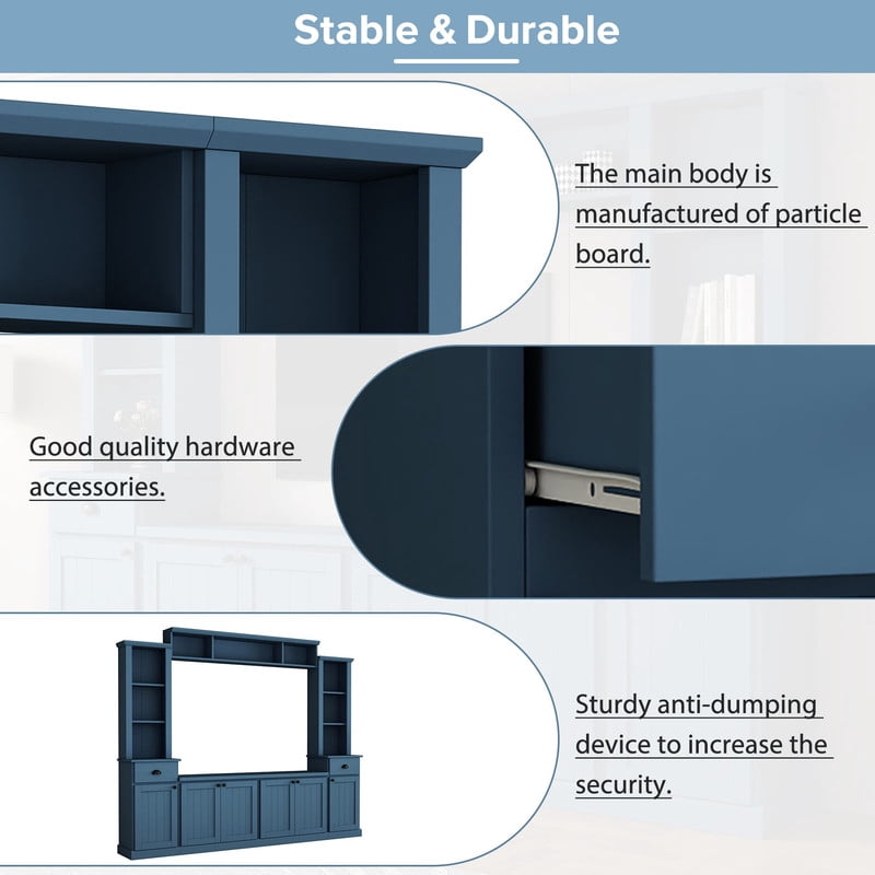 103'' W Entertainment Center Wall Unit with Bridge and Bookshelf for TVs Up to 75'', Minimalist TV Stand with Adjustable Shelves for Living Room