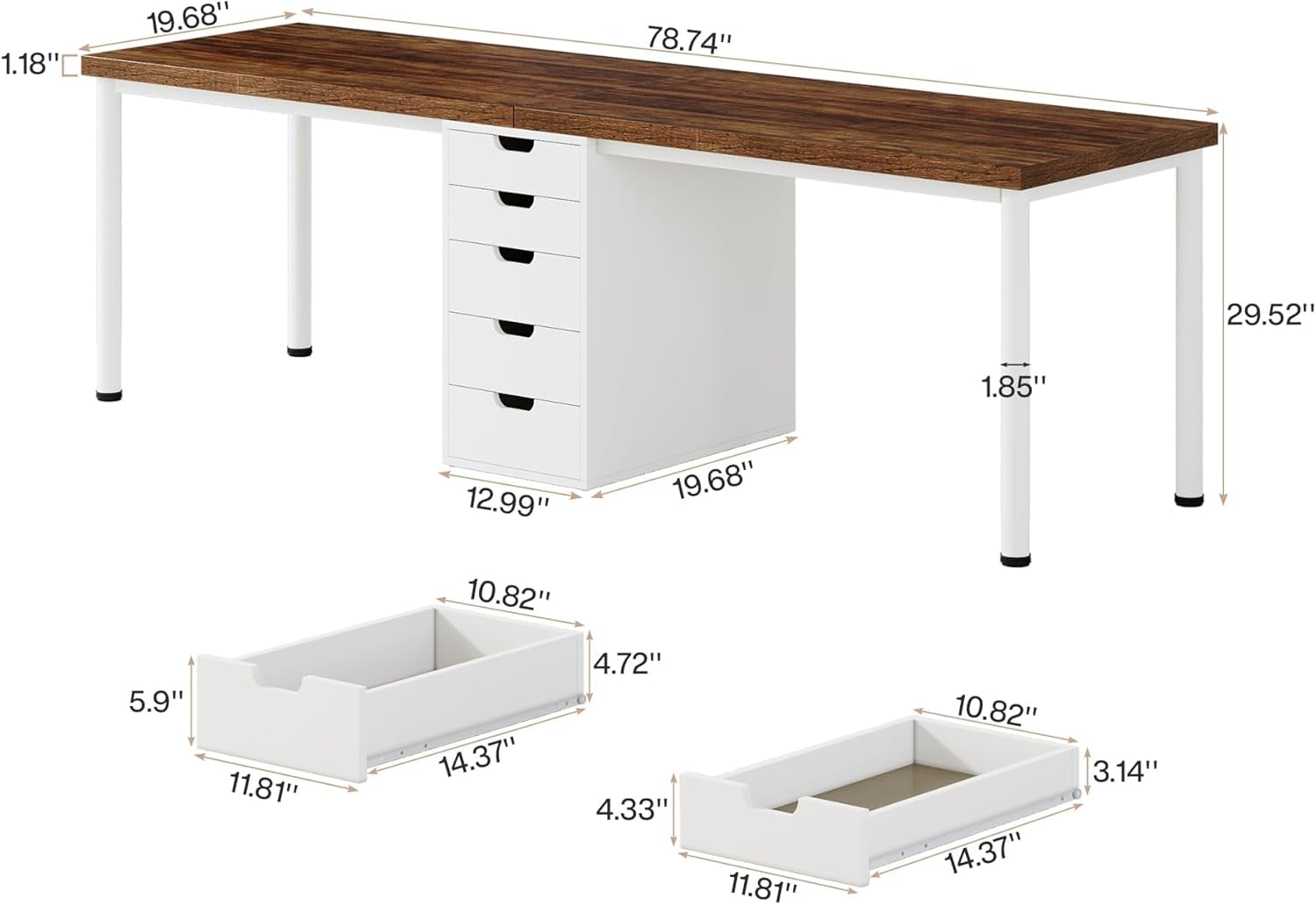 Tribesigns Two Person Computer Desk with 5 Drawers, 78.7 Inches Extra Long Double Office Desk, Modern Simple Workstation Double Desk Study Writing Table for Home Office