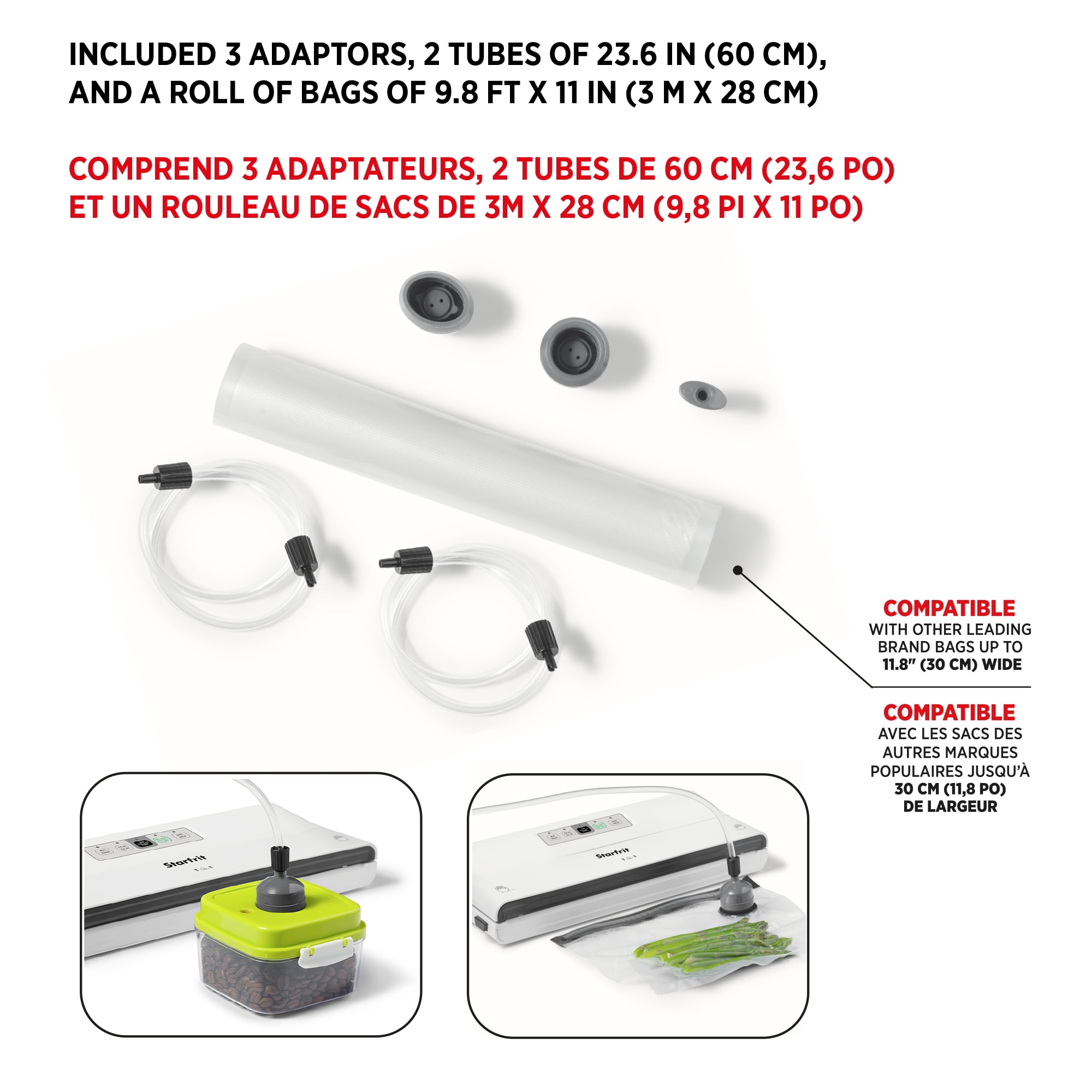 Starfrit Scelleuse Sous Vide Électrique, 5 Fonctions Préréglées, Accessoires Inclus, Facile À Utiliser, Blanche Gardez vos aliments frais plus longtemps avec la scelleuse sous vide Starfrit. Offre 5 fonctions préréglées, verrouillage sécurisé et compatibilité avec sacs jusqu'à 30cm. Parfaite pour le sous-vide et éviter les brûlures de congélation. Accessoires inclus pour une utilisation facile.