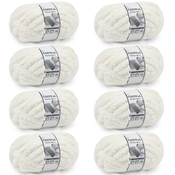 Lana gruesa Cozyful #10 Jumbo Chenille, 8 madejas, color crema