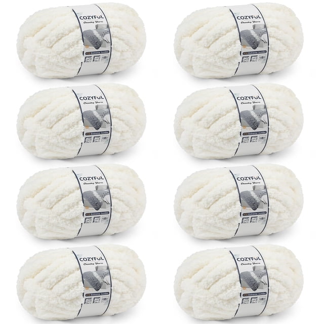 Lana gruesa Cozyful #10 Jumbo Chenille, 8 madejas, color crema