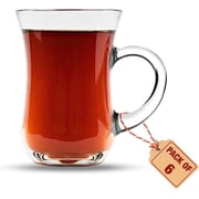 Yersiz Turkish Tea Glasses with Handle – Set of 6, 145 ml / 4.9 oz – Slim Waist Design, Heat-Resistant Clear Glass Tea Cups – Traditional Turkish Tea Cups for Home & Café