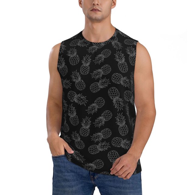 Fotbe White Pineapples Men's Camiseta sin Mangas Estampada para Hombres, Playera Casual para Gimnasio, Entrenamiento, Playa-Small