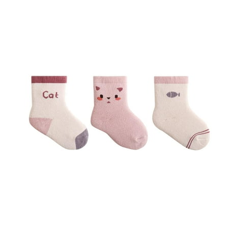 

TAIAOJING Children Autumn And Winter New Pattern Fashion Cute Cartoon Pink Cat Comfortable Thickened Thermal Socks Casual Socks