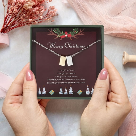 Anavia Friend Necklace Christmas Gifts, New Year Gift for Soul Sister Necklace Card, Merry Christmas Gift for Her-[Gold & Silver Cubes]
