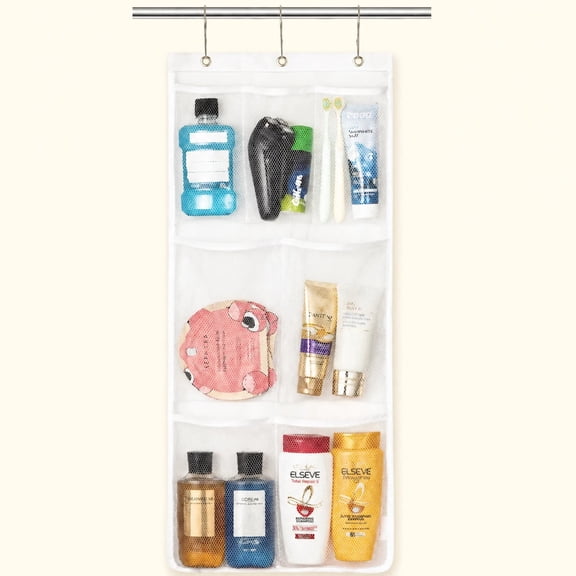 Norcho Mesh Shower Caddy, 7-Pocket Hanging Shower Organizer with Quick-Dry Mesh, Portable Bathroom Storage, White, 1-Pack, Back to School