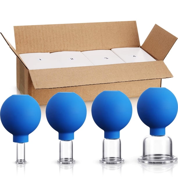 Juego de ventosas BBTO 4 tazas de silicona y vidrio para cuerpo y cara (azul)