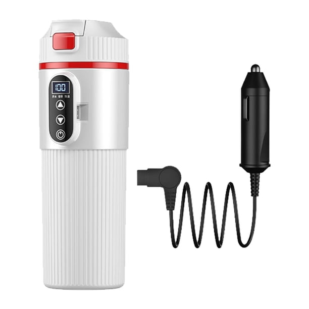 Taza calefactora de agua caliente con pantalla LCD, acero inoxidable, calefacción inteligente para coche Blanco
