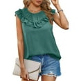 thumbnail image 2 of Hanerdun Women Pleated Chiffon Tank Tops Female Sleeveless Vest Top Green XL, 2 of 5