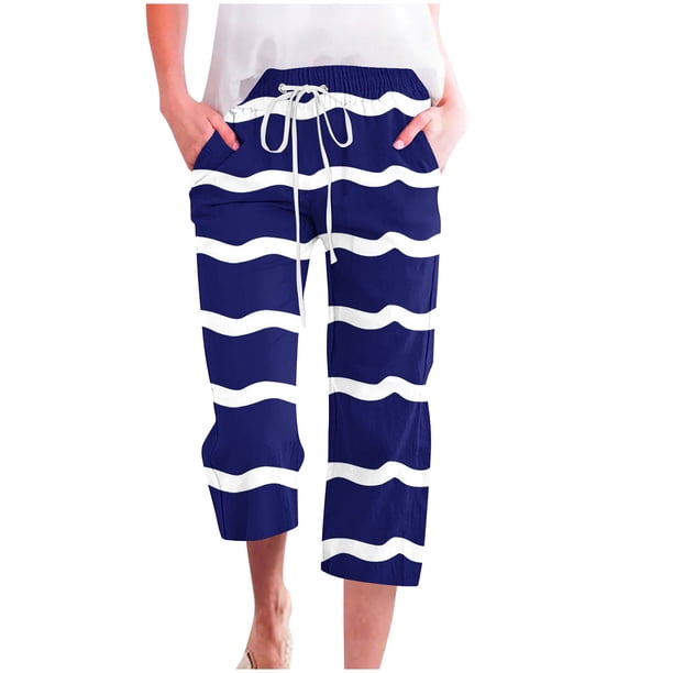 Pantalones Casuales de Mujer de Impresión Floral Cintura Elástica Suelta, Pantalones de Pierna Ancha Recta con Bolsillos